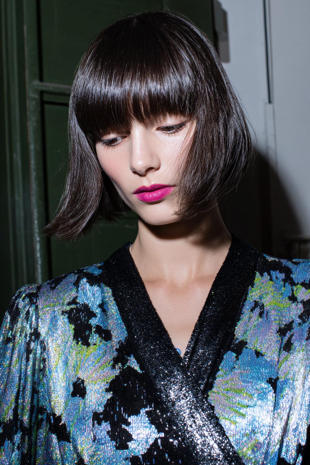 1. Beliebte Frisuren 2026: Glass-Bob mit Mittelscheitel und spiegelndem Finish