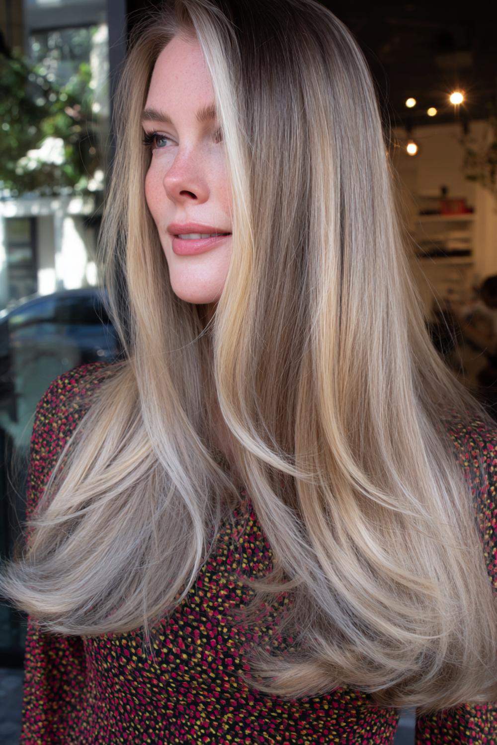 9. Blond Haar Trends 2026: Smoked-Ash-Blond mit Schattenansatz und mattem Finish