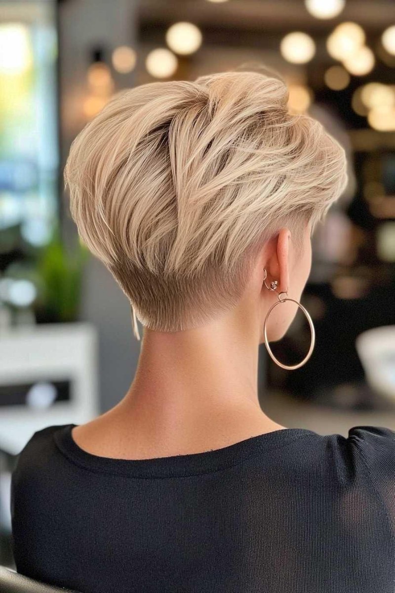 Blonder Pixie mit Nackenübergang