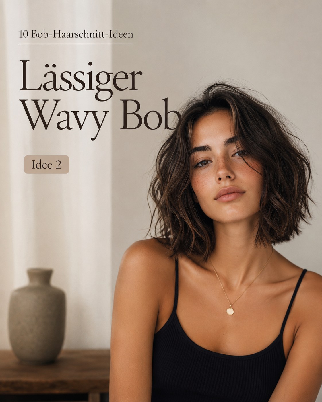 Lässiger Wavy Bob mit unregelmäßigen Wellen, eine entspannte Bob Haarschnitte Idee für welliges Haar
