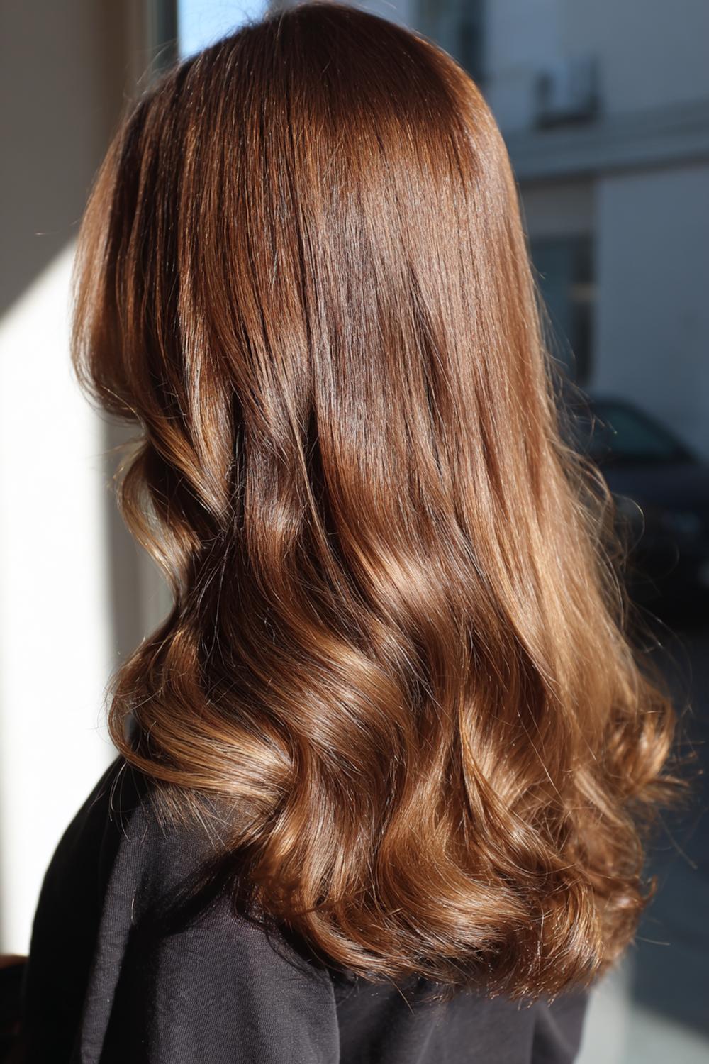 11. Braun Haar Inspiration 2026: Karamellbraune Money-Pieces mit glänzendem Layer-Cut