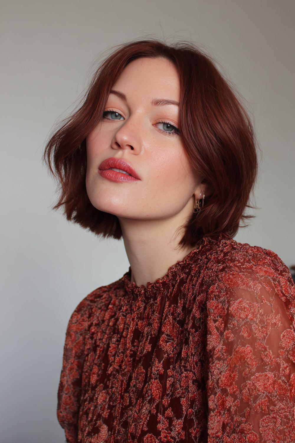 12. Braun Haar Inspiration 2026: Mahagonibrauner French Bob mit samtiger Tiefe