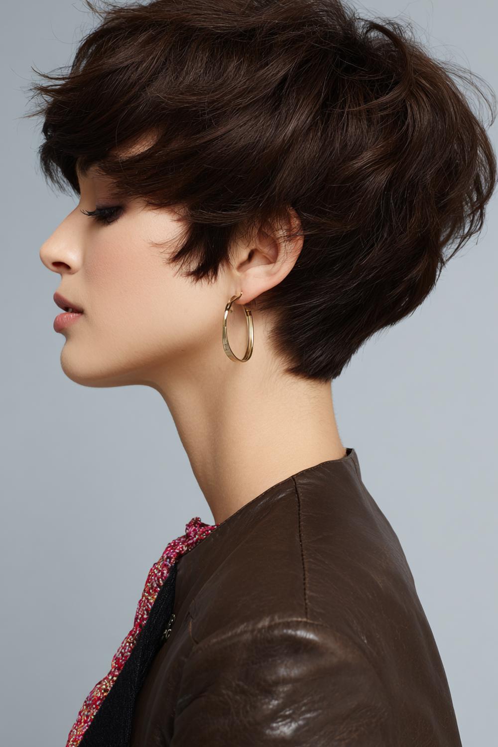 18. Braun Haar Inspiration 2026: Trüffelbrauner Pixie mit definierten Konturen und Soft-Top-Volumen