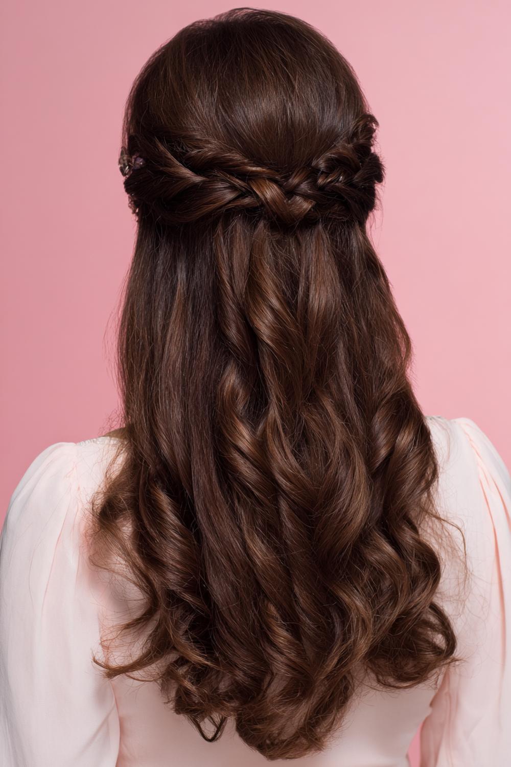 20. Braun Haar Inspiration 2026: Pralinenbraunes Half-Up mit Schleife und sanften Spiral-Locken