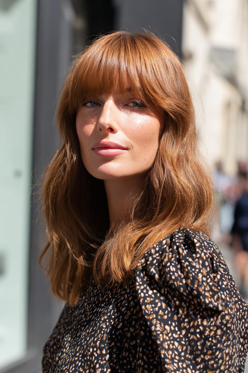 4. Braun Haar Inspiration 2026: Haselnussbrauner Curtain-Bangs-Look mit federnden Stufen