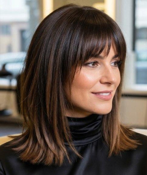 Brünette Haare mit Pony