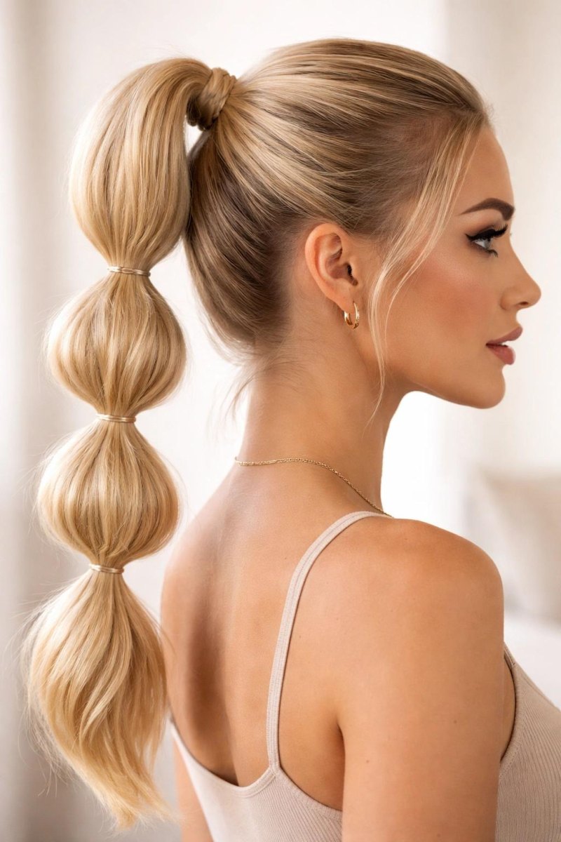 Bubble-Pferdeschwanz mit gleichmäßigen Haarpartien