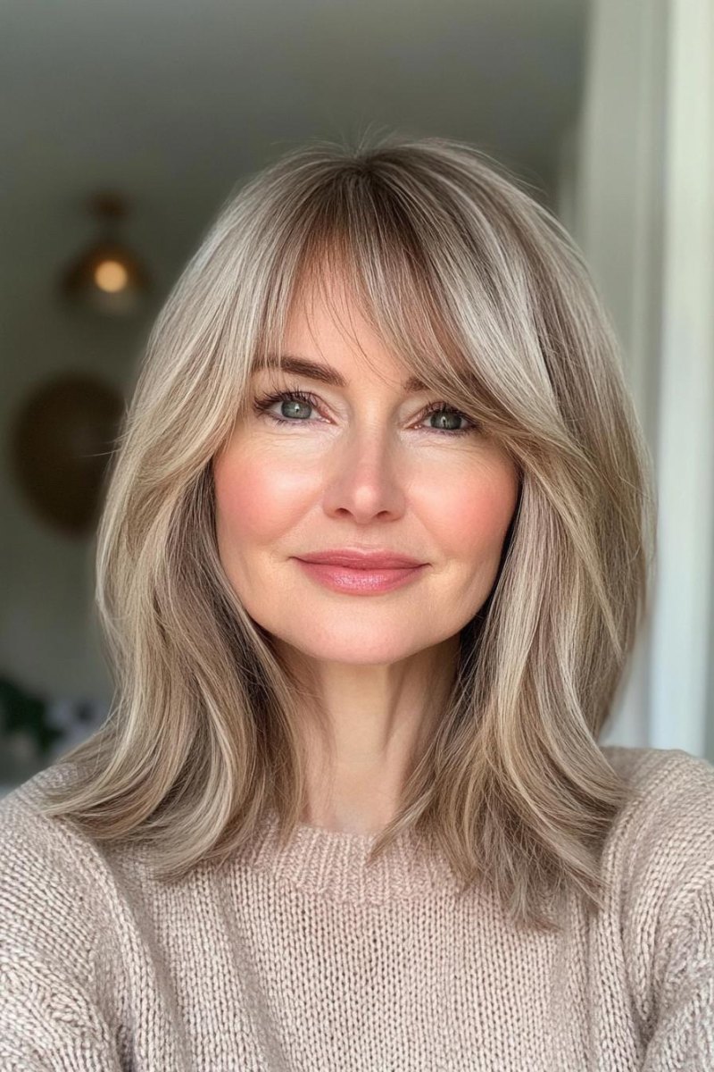 Curtain Bangs schulterlange Haare