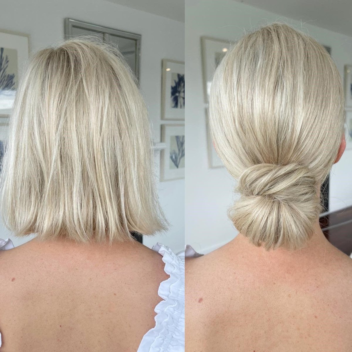 Fertiger eleganter Low Bun bei kurzem Bob