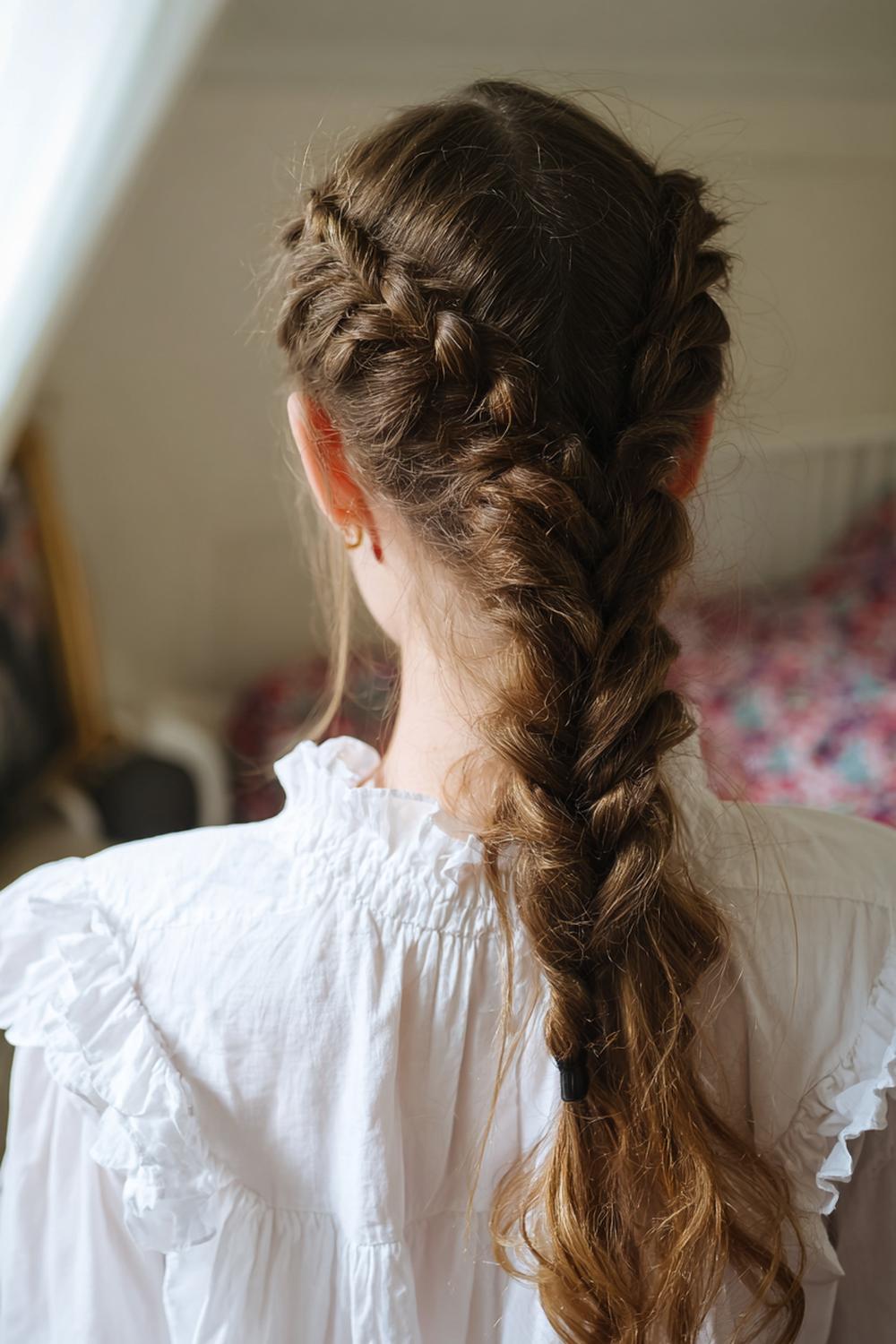 11. Einfache Frisuren 2026: Französischer Zopf mit lockerer Textur und leicht gelöster Stirnpartie