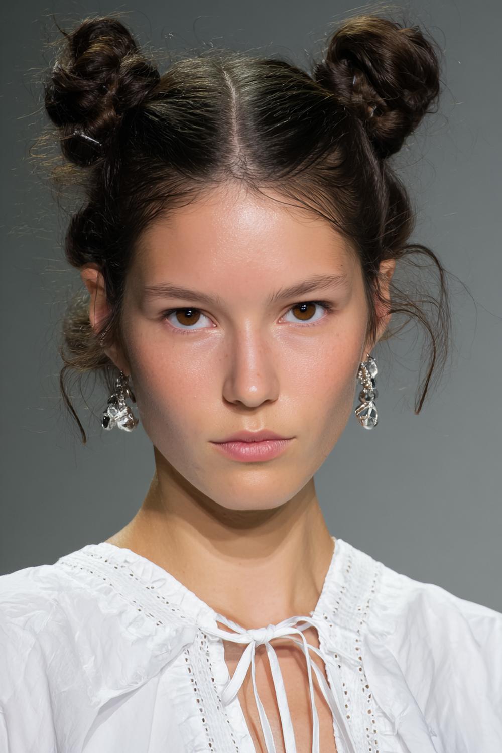 15. Einfache Frisuren 2026: Space Buns mit glatter Front und klarer Rundung