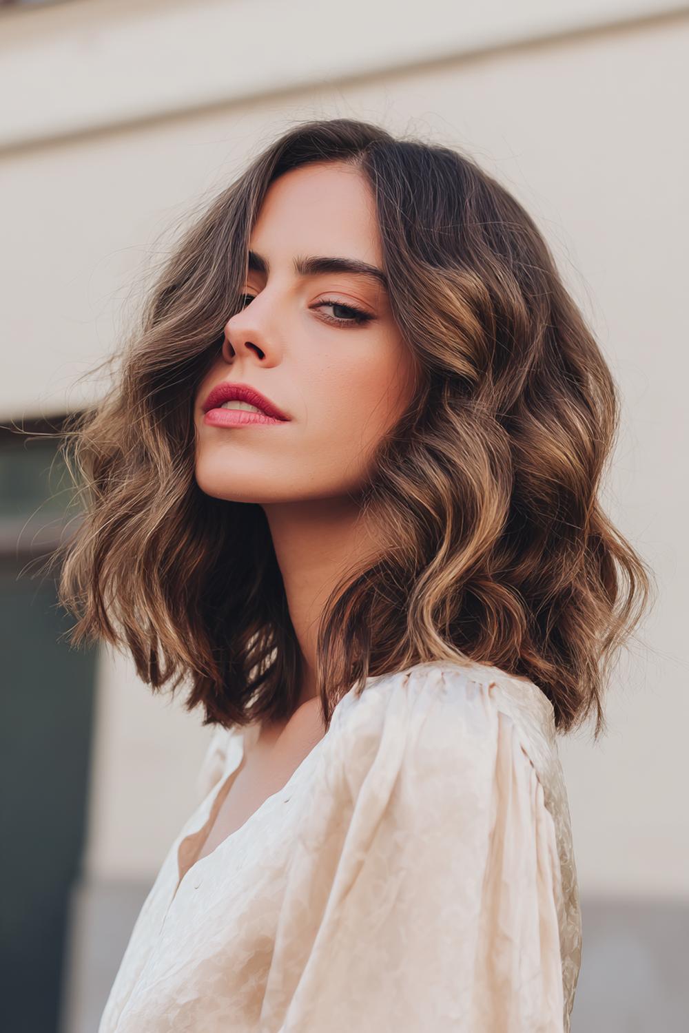 21. Einfache Frisuren 2026: Wavy Lob mit definierten S-Wellen und lässigem Mittelansatz