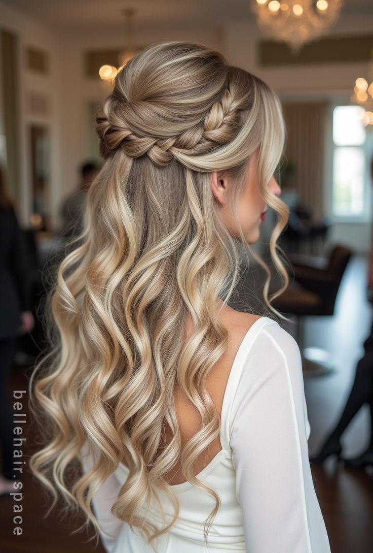 Elegante halb hochgesteckte Flechtfrisur