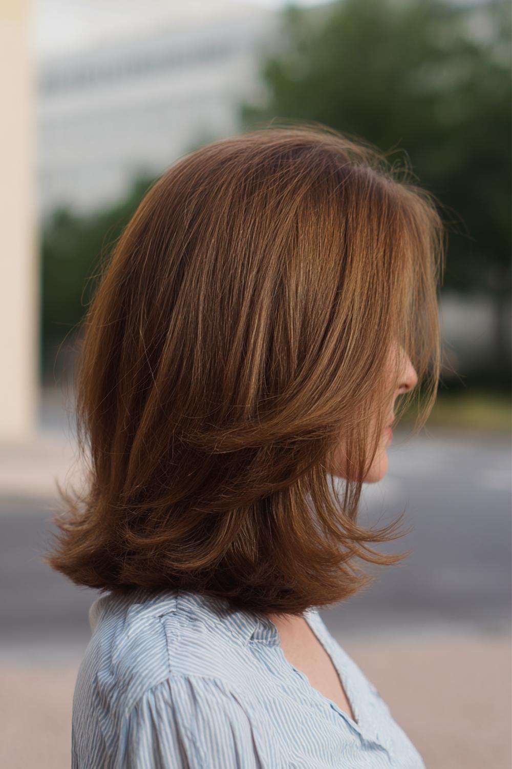 18. Federschnitt Frisur als Long Bob mit federndem Nackenbereich