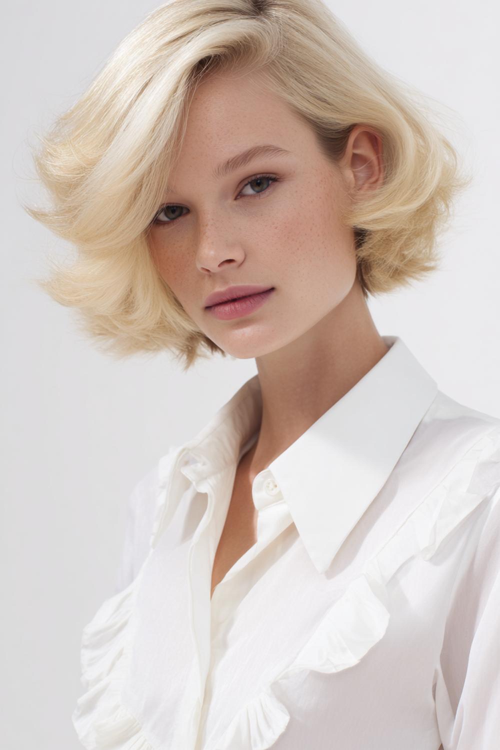 28. Federschnitt Frisur als weiche Stufenkaskade über dem Schlüsselbein