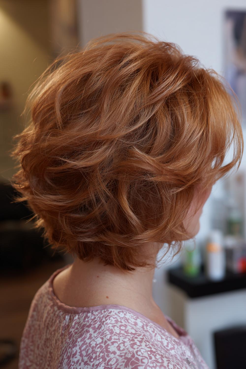 37. Federschnitt Frisur mit warmem Kupferton und lebendigen Stufen