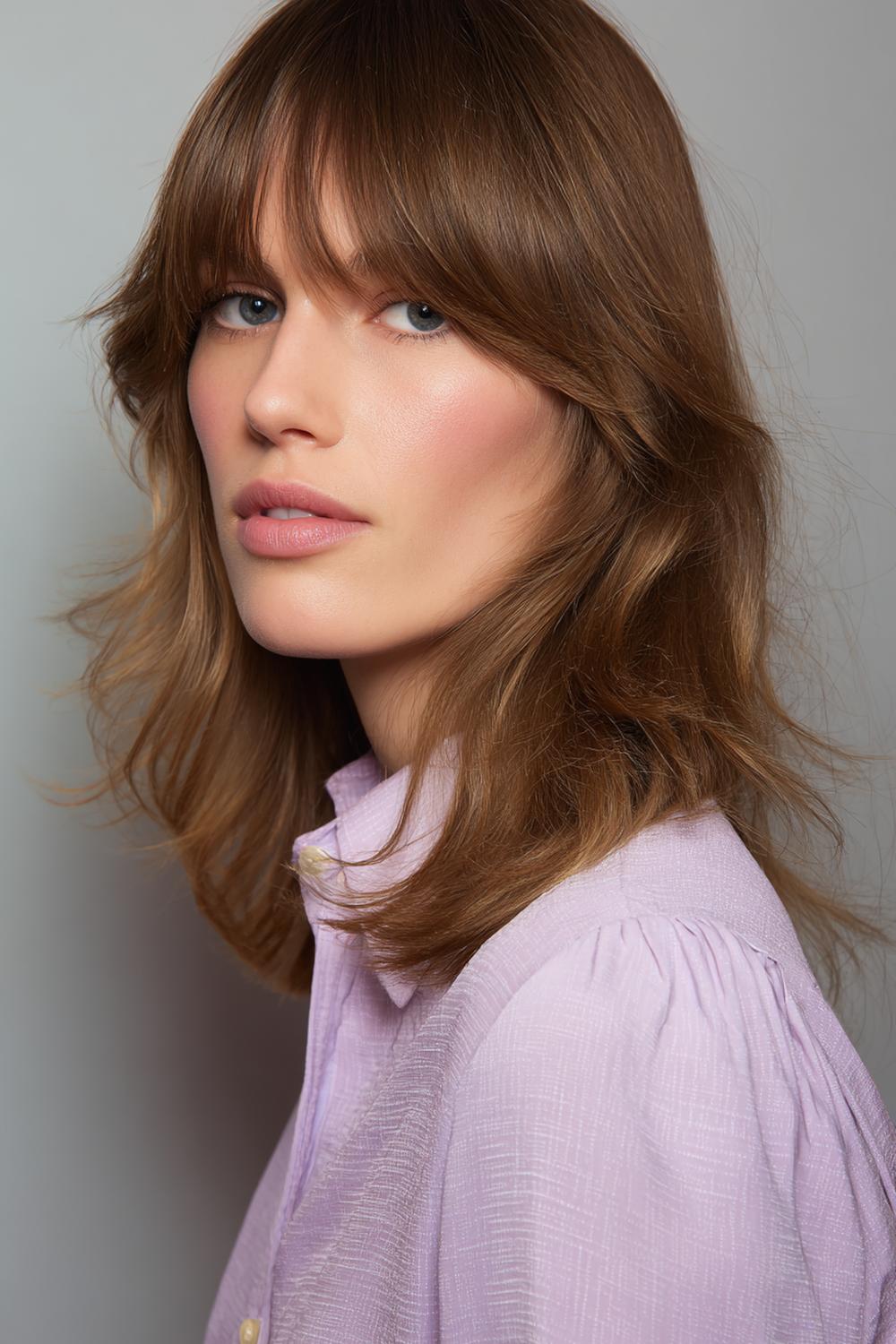 9. Federschnitt Frisur mit wispy Pony und soften Stufen um die Augen