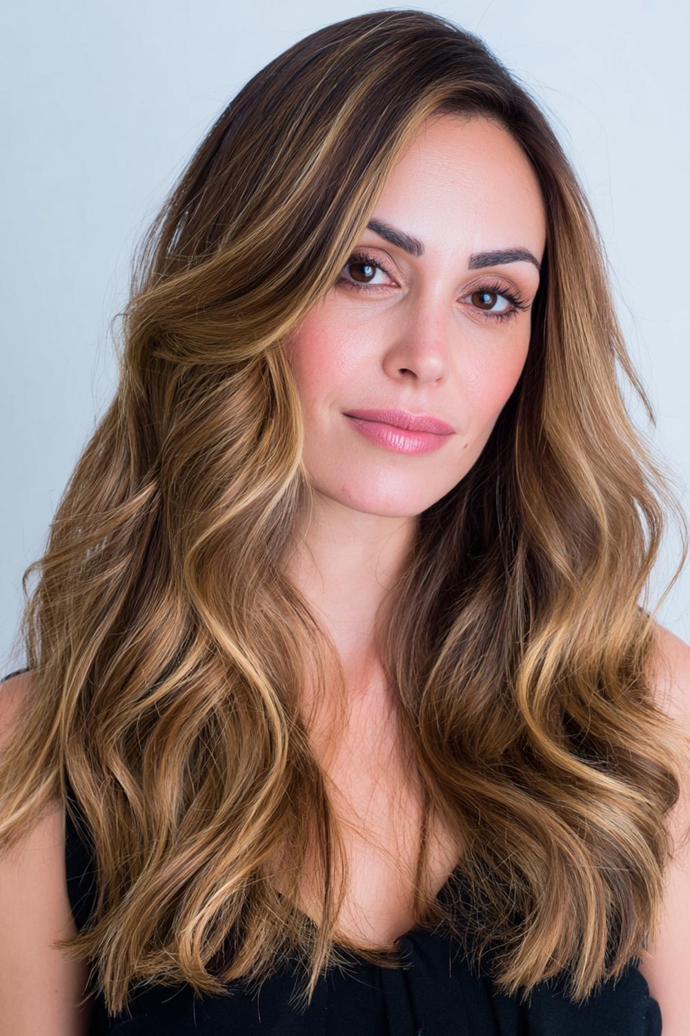 18. Frische Haar Ideen 2026: Warmer Karamell-Balayage auf Wellen