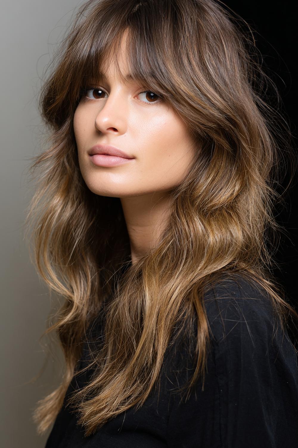 3. Frische Haar Ideen 2026: Curtain Bangs mit seidigen Wellen