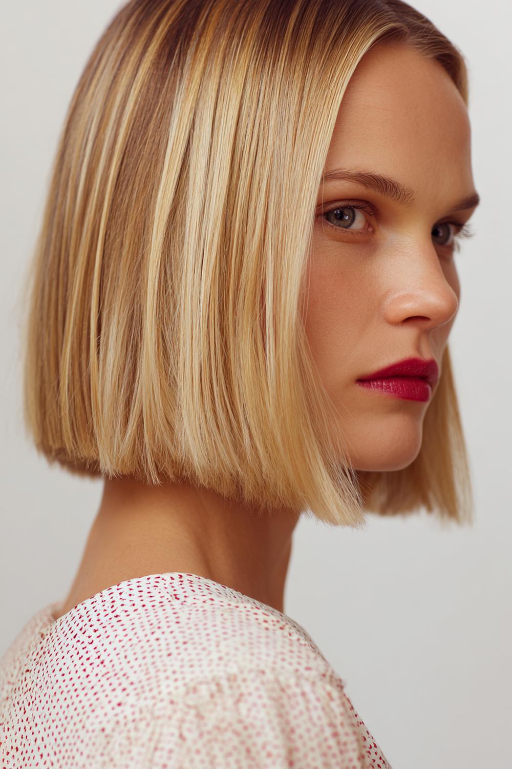 8. Frische Haar Ideen 2026: Blunt Cut Länge mit Spiegelglanz