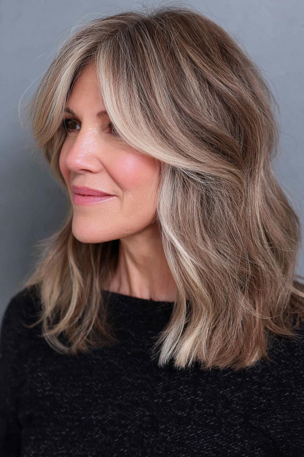 18. Frisur 2026 Frauen ab 50: Mid-Length Cut mit U-Form und schimmernden Highlights