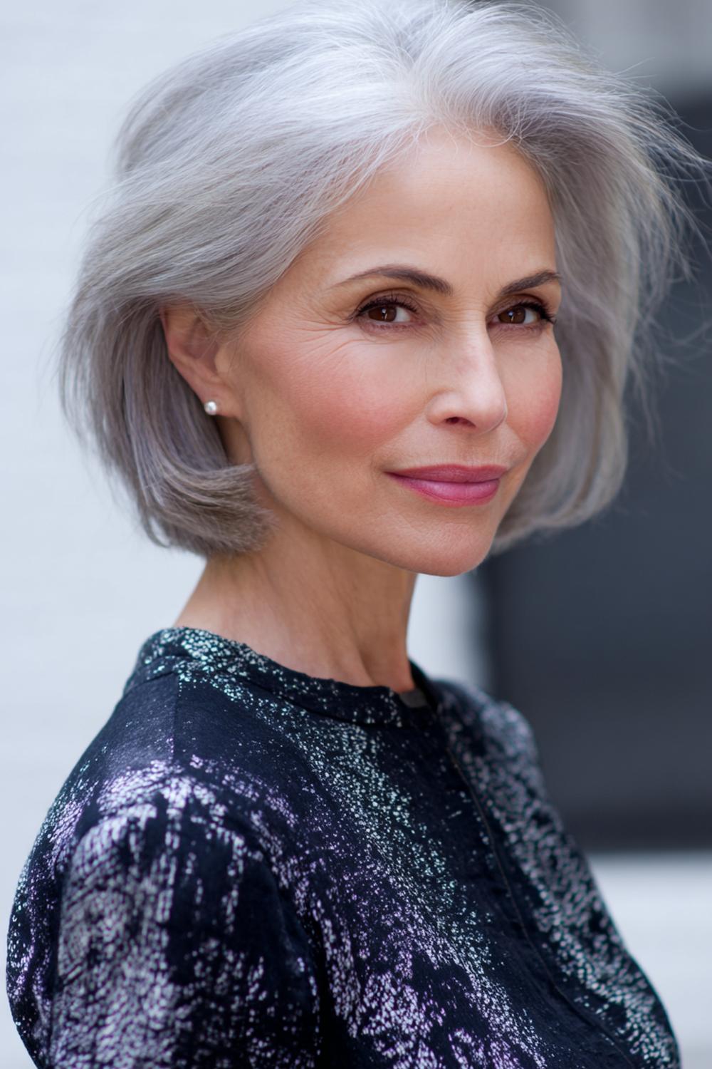 22. Frisur 2026 Frauen ab 50: Graue Frisur mit Silver-Blending und weichem Bob