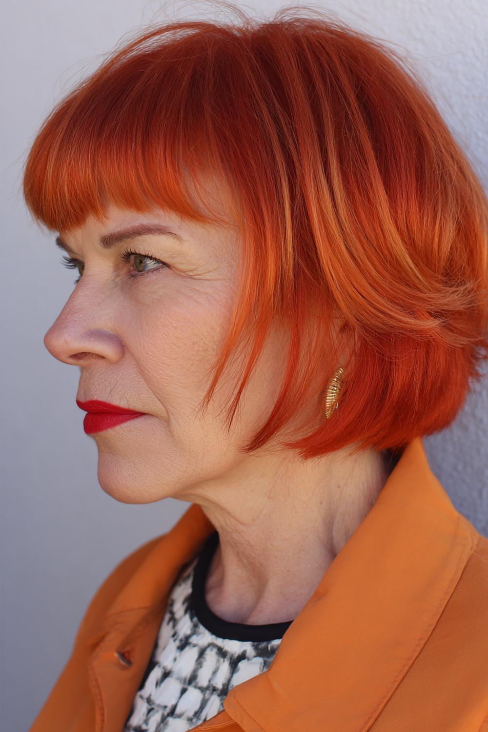 27. Frisur 2026 Frauen ab 50: Roter Bob mit subtiler Dimension und präziser Kontur