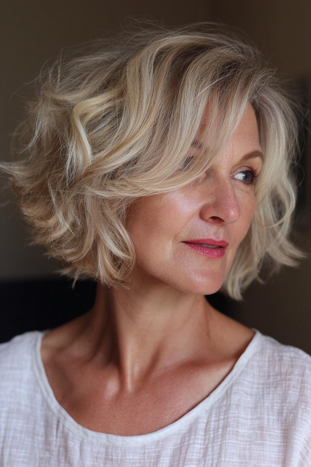 5. Frisur 2026 Frauen ab 50: Texturierter Bob mit undone Wellen und Salzspray