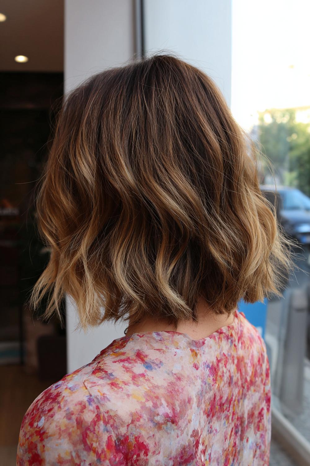 18. Frisur: Warmer Honig-Balayage-Bob mit weicher Kante und Lichtreflexen
