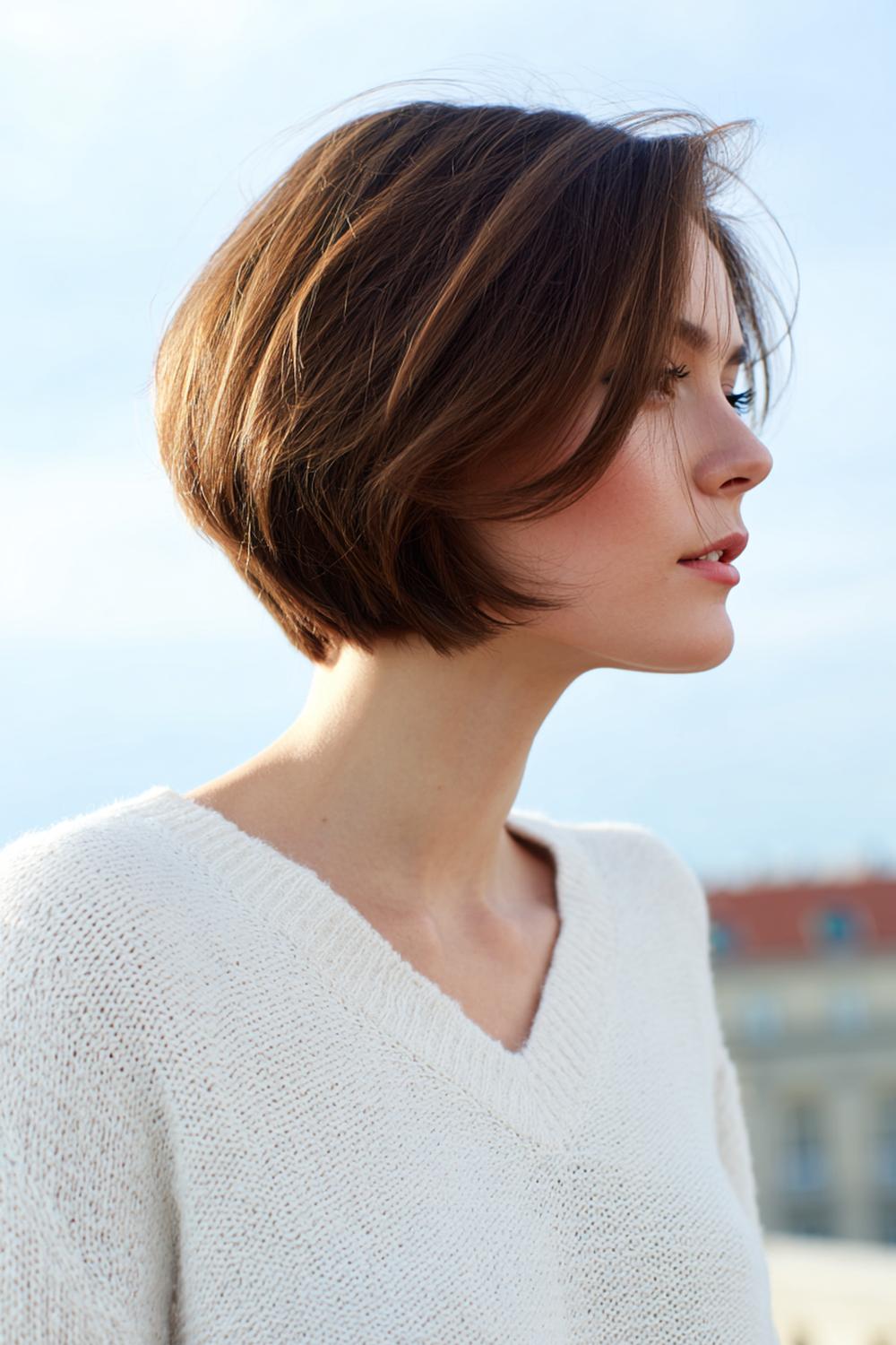 7. Frisur: Gestufter Kurz-Bob mit Volumenkrone und soften Spitzen