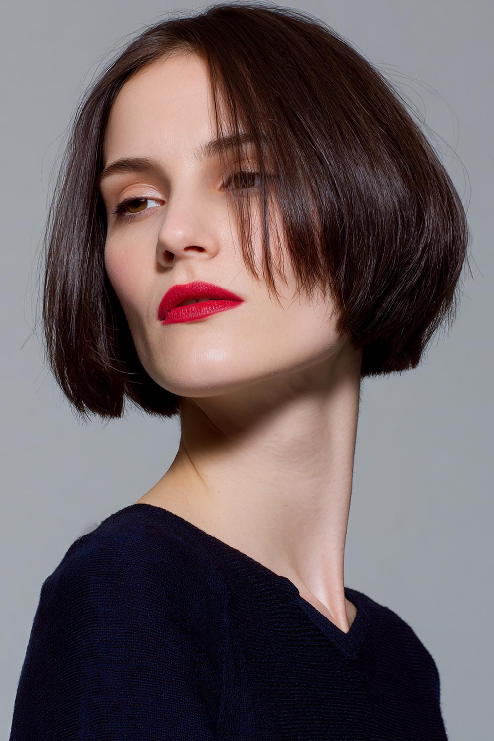 12. Kurzfrisuren 2026 Frauen kurz: Kinnlanger Blunt Bob mit Mittelscheitel und Präzisionslinie