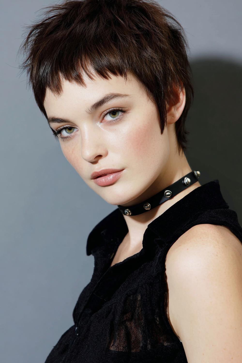 16. Kurzfrisuren 2026 Frauen kurz: Short Wolf Cut mit fransiger Krone und Mini-Pony