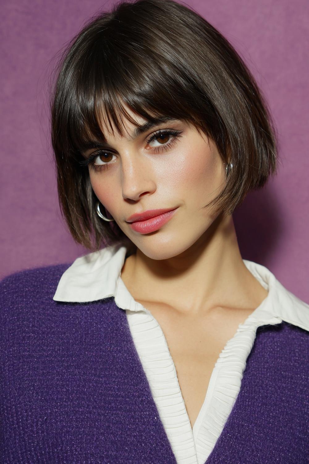 18. Kurzfrisuren 2026 Frauen kurz: Short Bob mit Baby Bangs und klarer Augenbetonung