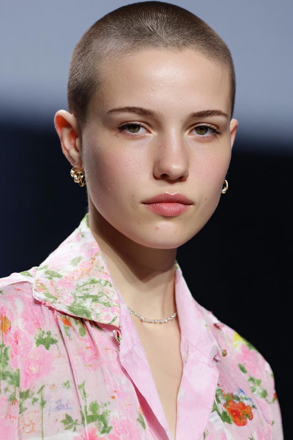 9. Kurzfrisuren 2026 Frauen kurz: Buzz Cut mit samtigem Finish und zartem Make-up-Look