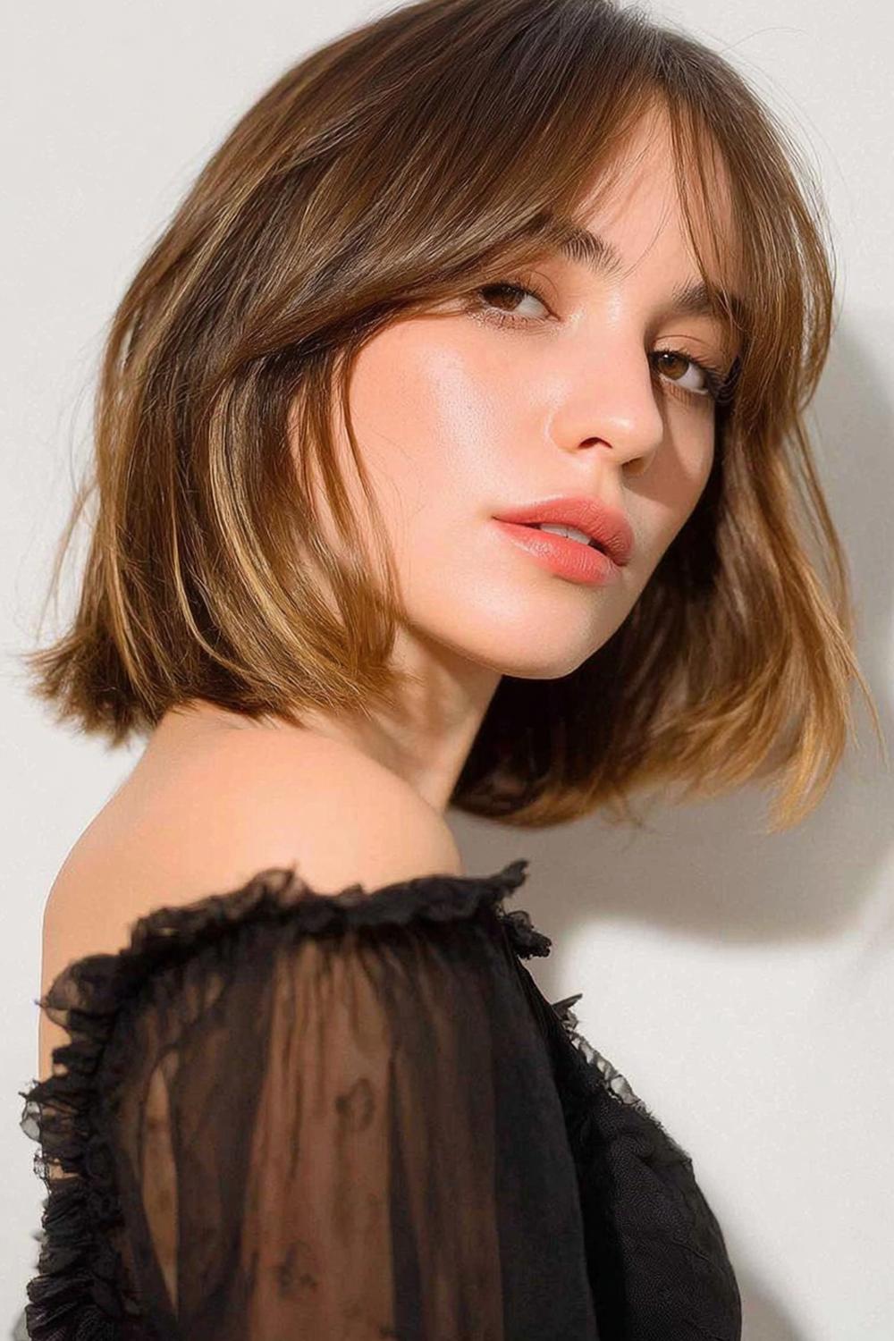 4. Frisuren 2026 Frauen: Curtain-Bob mit Mittelscheitel und luftigen Face-Framing-Strähnen