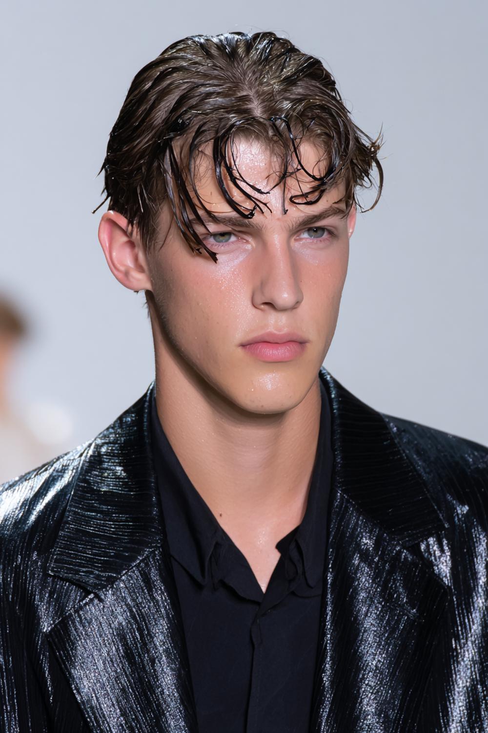 15. Frisuren 2026 Männer: Wet Look mit Kammrillen-Effekt