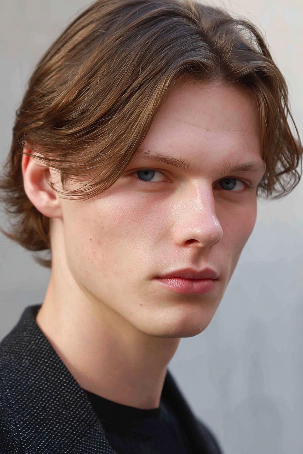 18. Frisuren 2026 Männer: Mittelscheitel mit glattem Ansatz