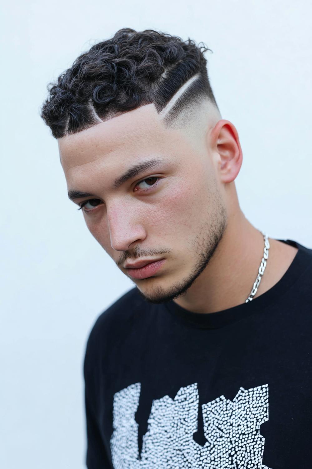 21. Frisuren 2026 Männer: Temple Fade mit grafischer Kante