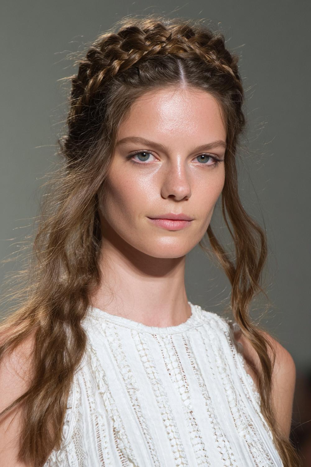 23. Frisuren 2026: Braided Crown mit feinem Flechtkranz