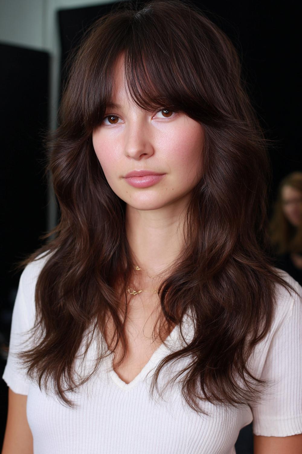 4. Frisuren 2026: Soft Shag mit Curtain Bangs und Layer-Mix