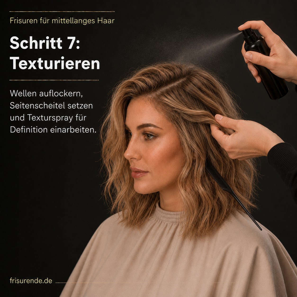 Frisuren für mittellanges Haar: Wellen werden aufgelockert und mit Texturspray definiert