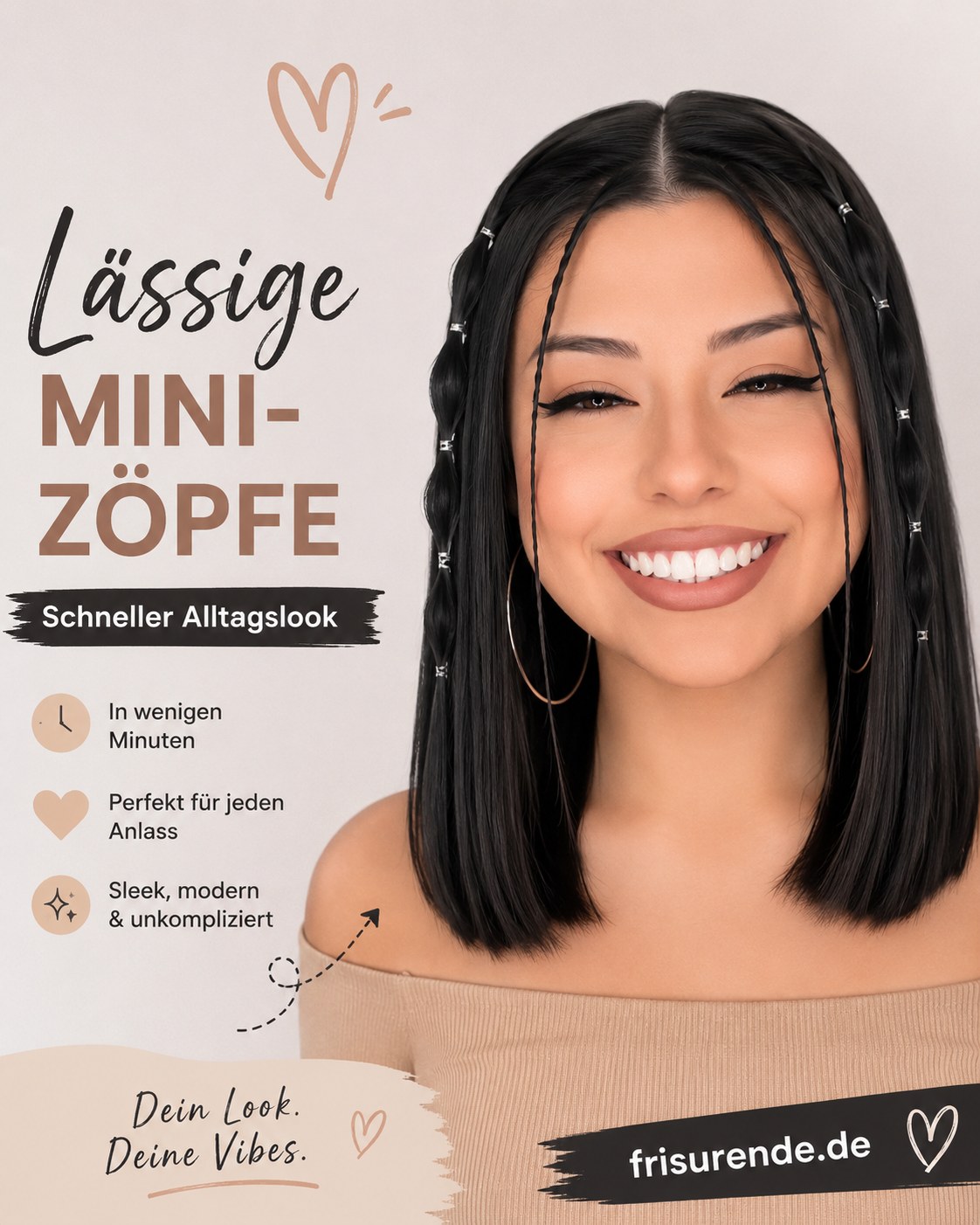 Lässige Mini-Zöpfe als schneller Alltagslook für mittellanges Haar