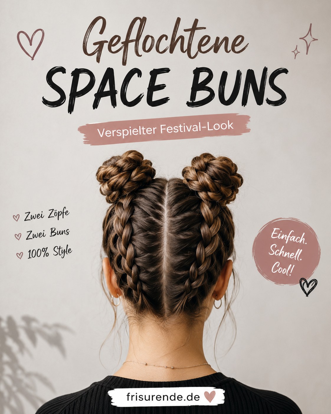 Geflochtene Space Buns als verspielte Frisur für mittellanges Haar