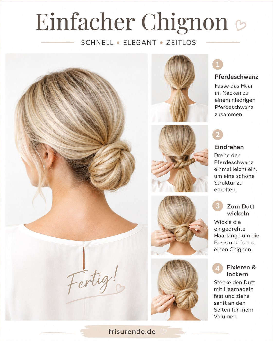 Einfacher Chignon als schnelle elegante Hochsteckfrisur für mittellanges Haar