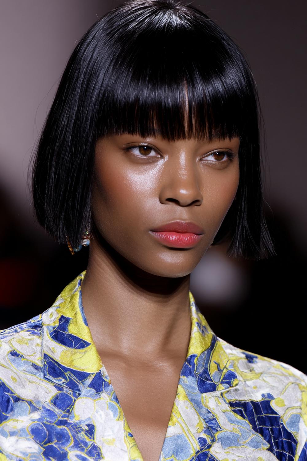 13. Frühlings Haarideen 2026: Micro-Bangs zu glattem Bob mit grafischer Kante und Hochglanz