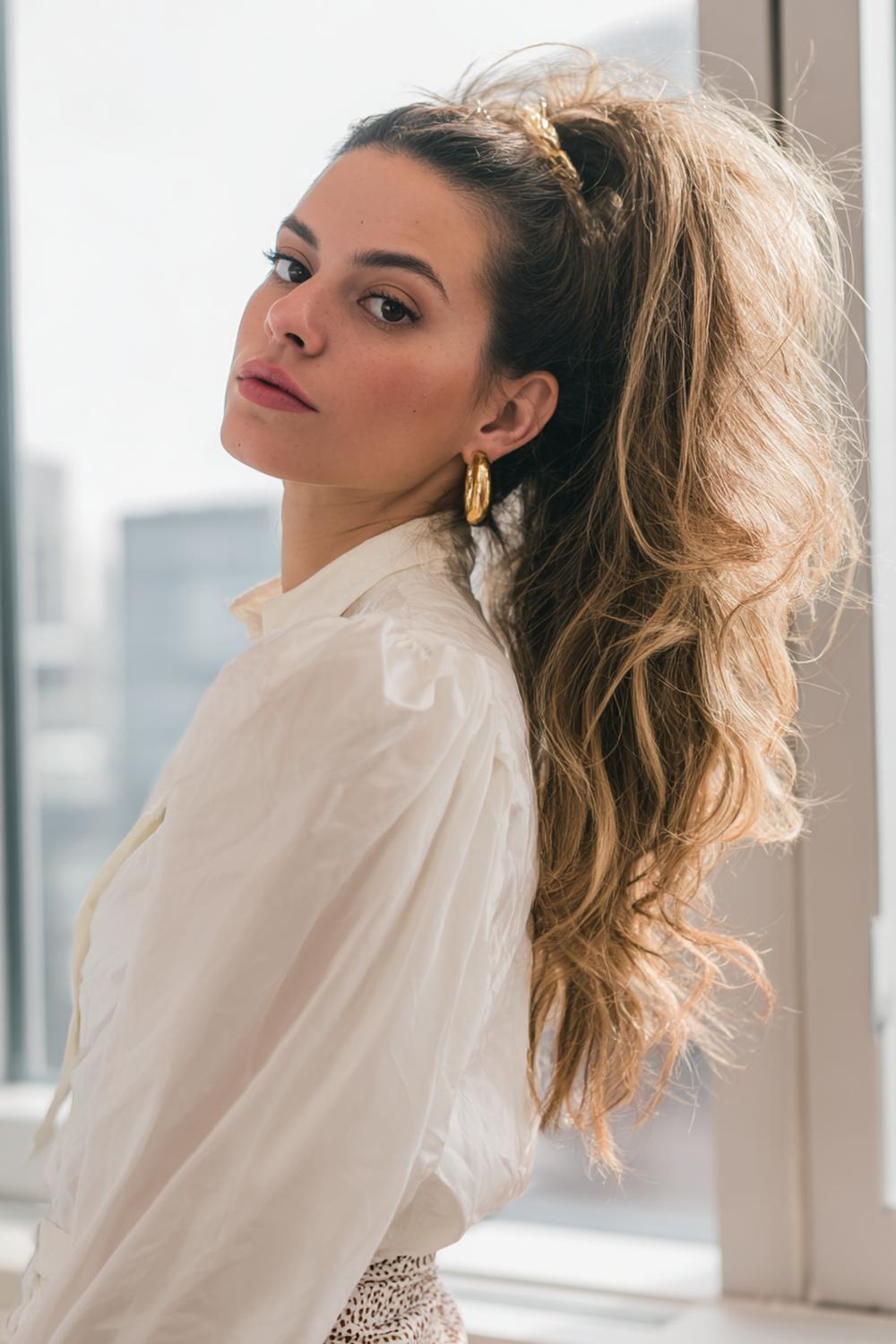 21. Frühlings Haarideen 2026: Voluminöser High Pony mit angehobenem Ansatz und weichen Längen