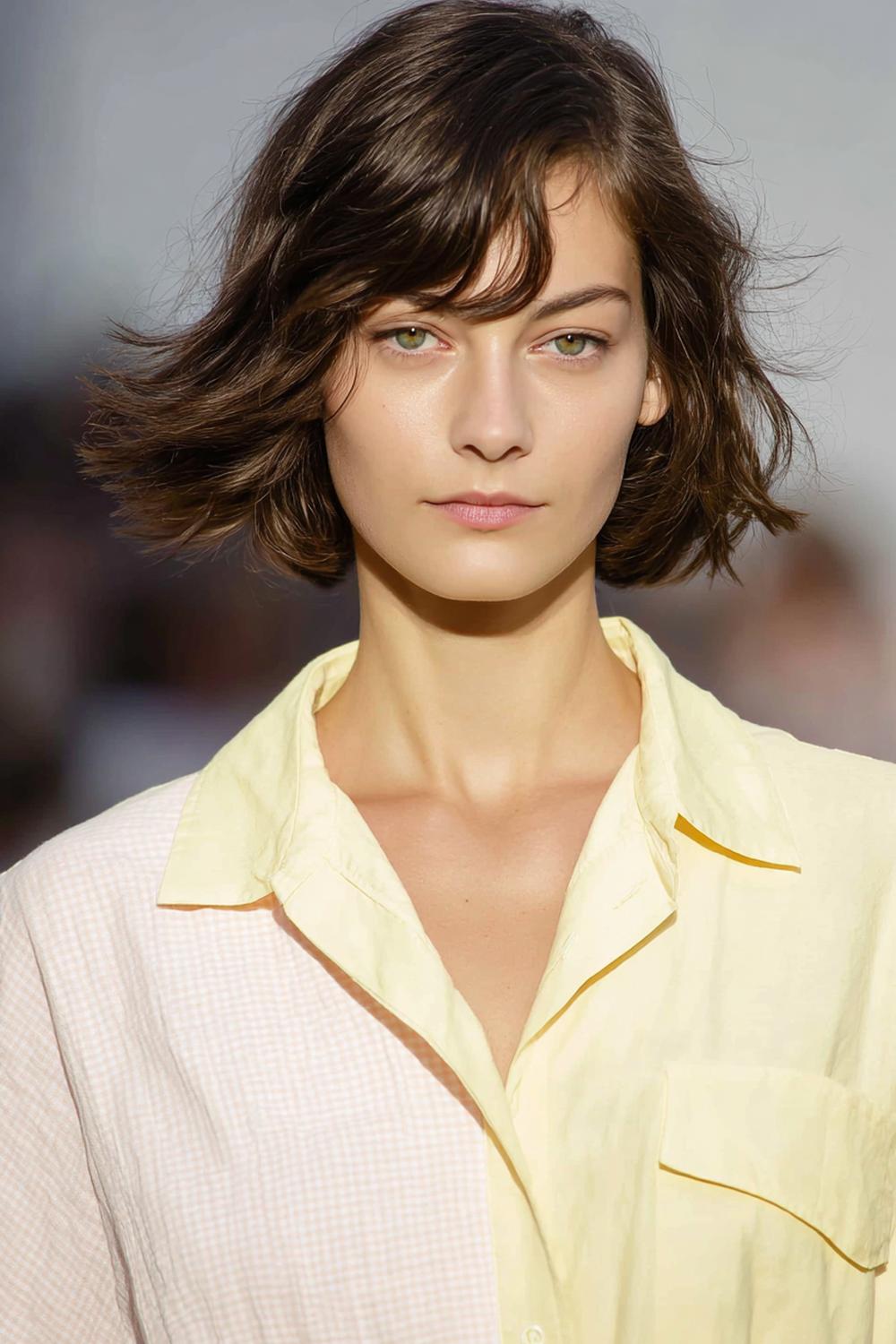 5. Frühlings Haarideen 2026: Beachy Textur-Bob mit Seitenscheitel und Salzspray-Finish