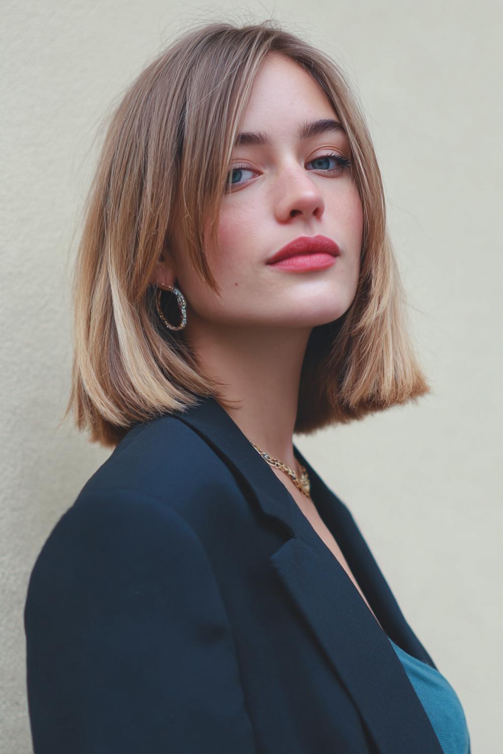 3. Frühlingsfrisuren 2026: Blunt Lob mit Glasglanz und präziser Mittellinie