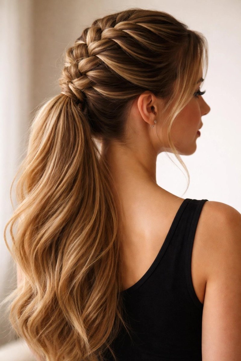 Geflochtener Pferdeschwanz mit langen Haaren