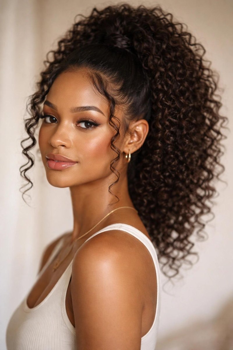 Hoher Ponytail mit großen voluminösen Locken